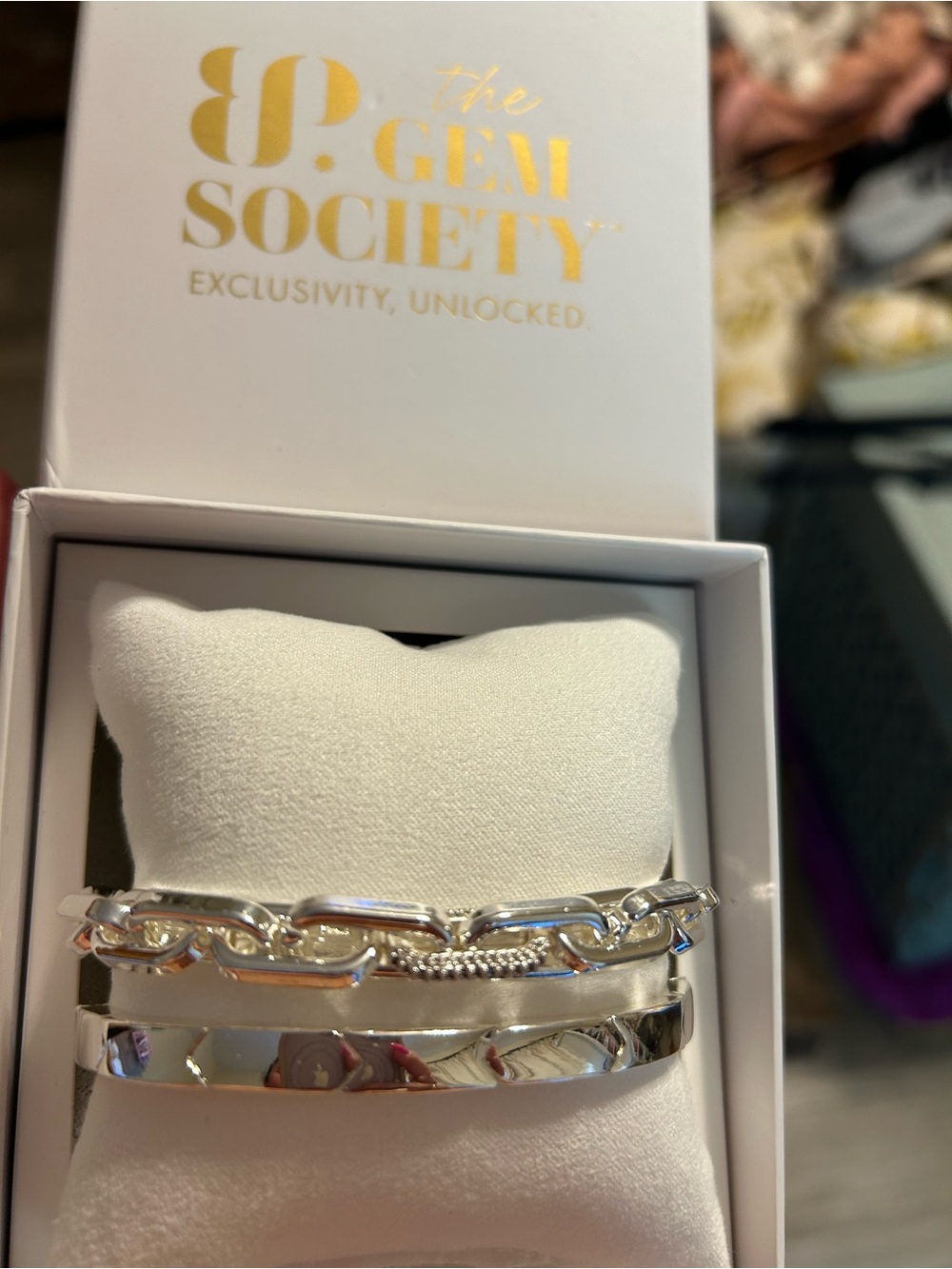 Bomb Party Gem Society Silver Link and Cuff Bracelet Set